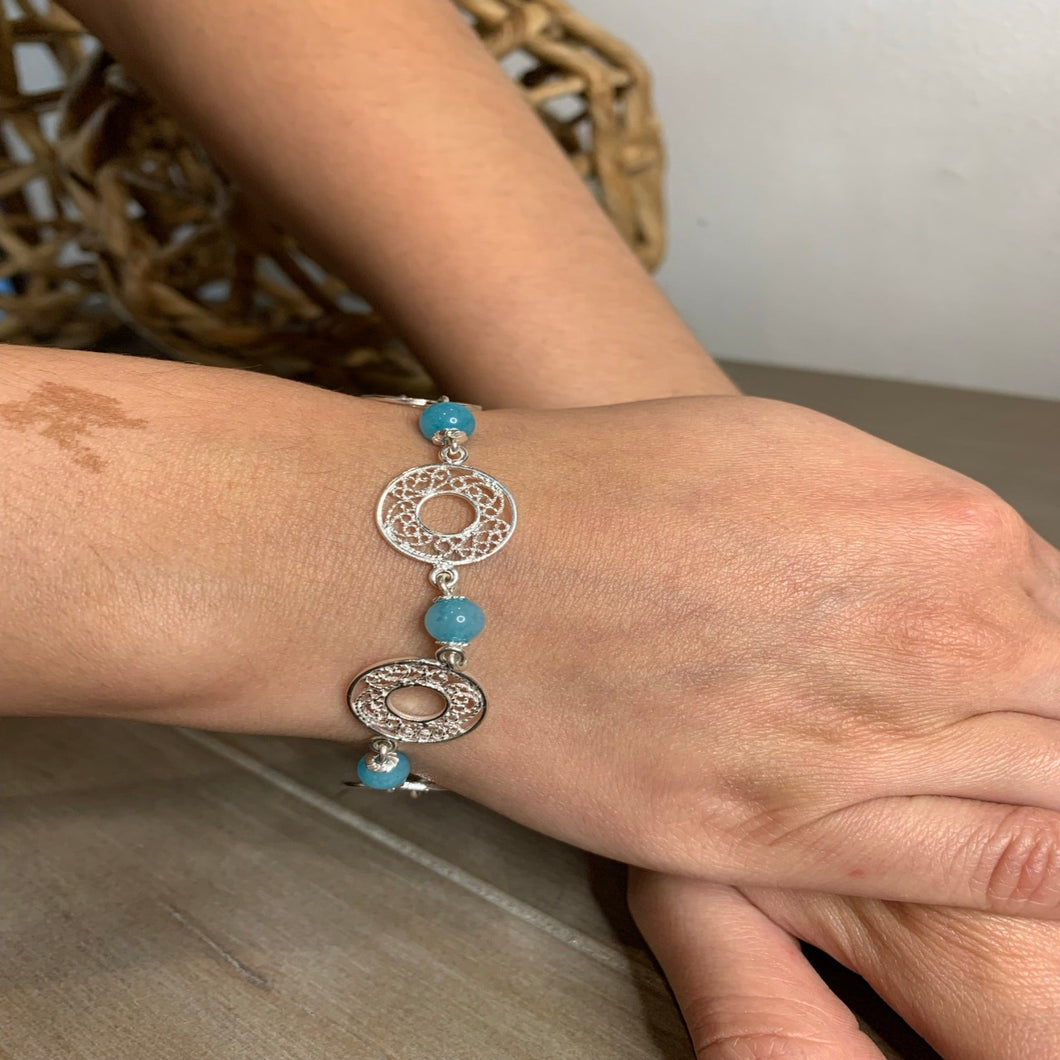 PULSERA PLATA 950 FILIGRANA Y PIEDRAS
